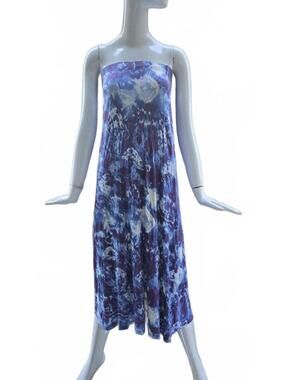 Loveappella Boho Blue And White Combo Long Skirt/ Midi Dress  95% Rayon Small